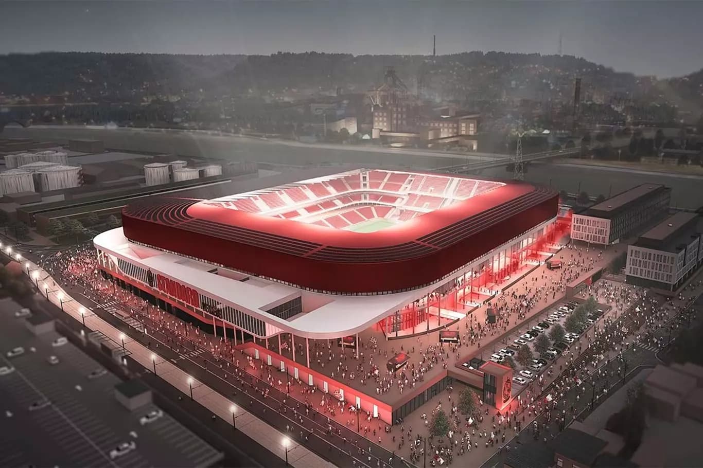 Projeção de estádio do Flamengo no terreno do antigo Gasômetro