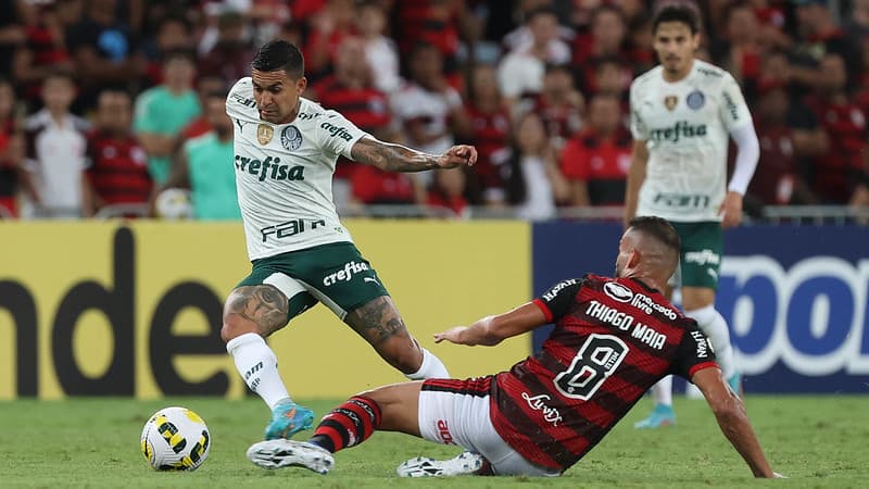 Dudu e Thiago Maia disputam bola em Flamengo e Palmeiras