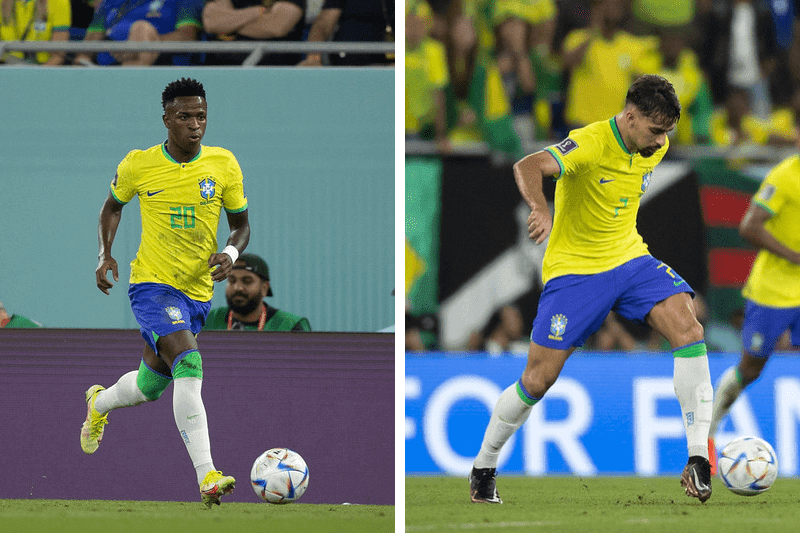 Em mosaico, Vini Jr. a esquerda e Lucas Paquetá a direita