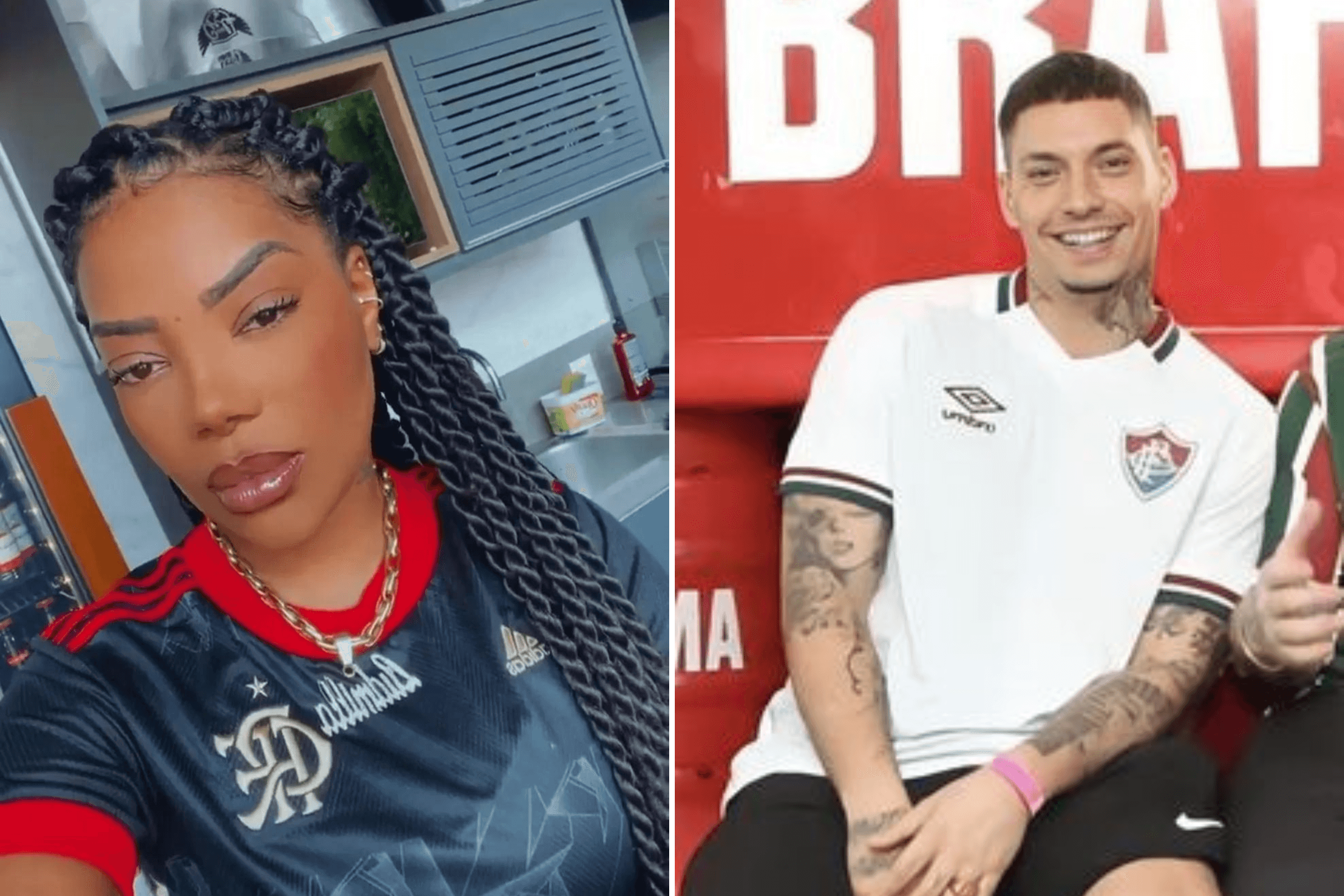 Ludmilla. torcedora do Flamengo, e Filipe Ret, torcedor do Fluminense