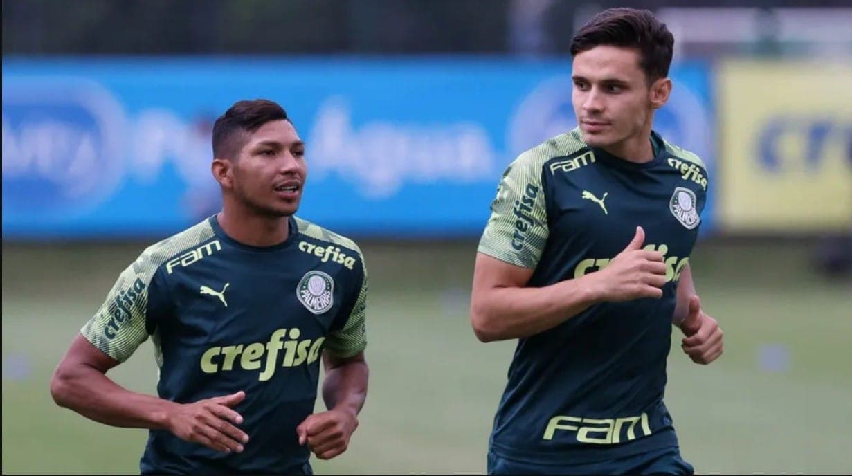 Raphael Veiga e Rony em treino do Palmeiras