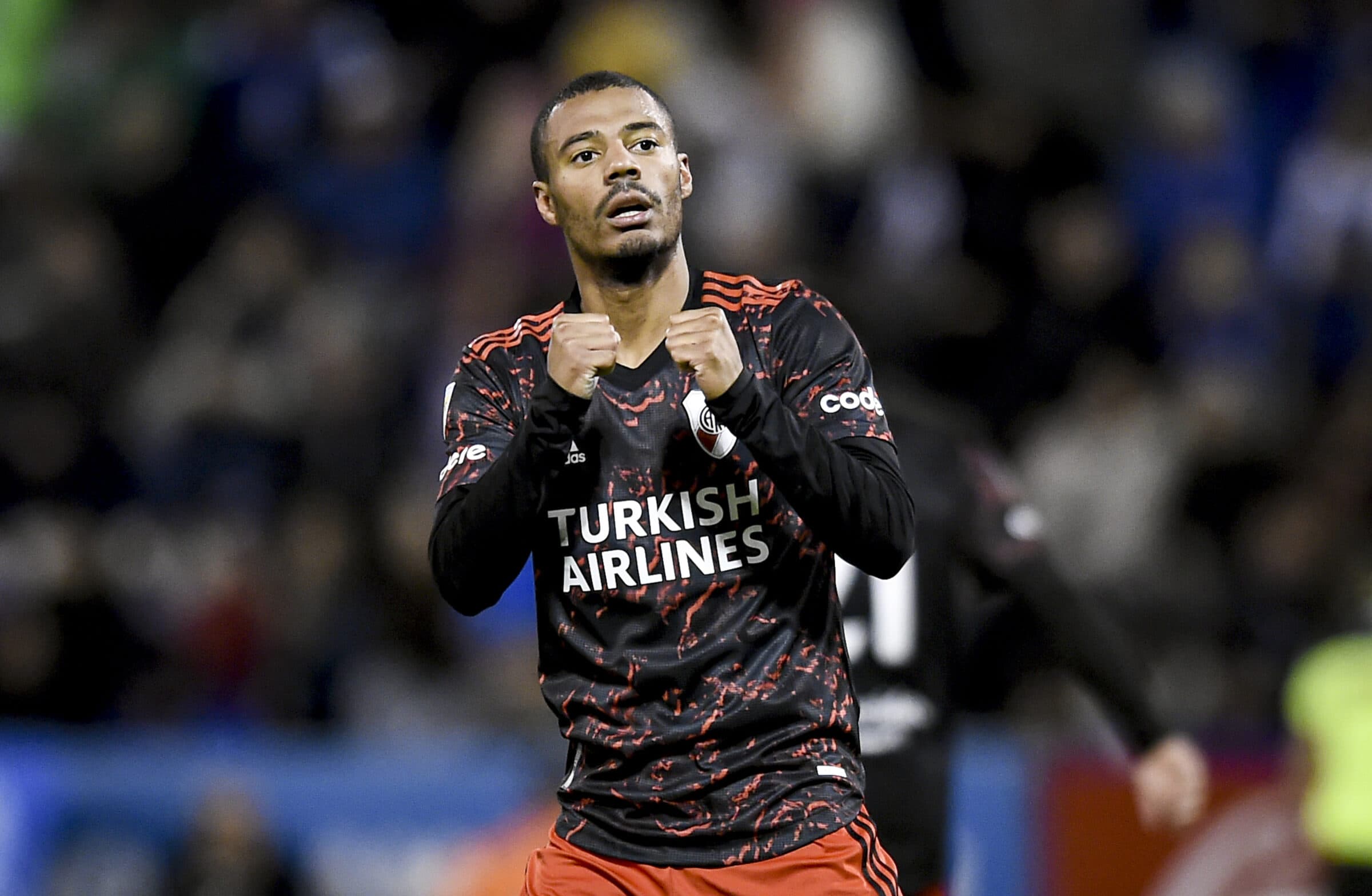 De La Cruz comemora gol com a camisa do River Plate; atleta negocia para reforçar o Flamengo em 2024