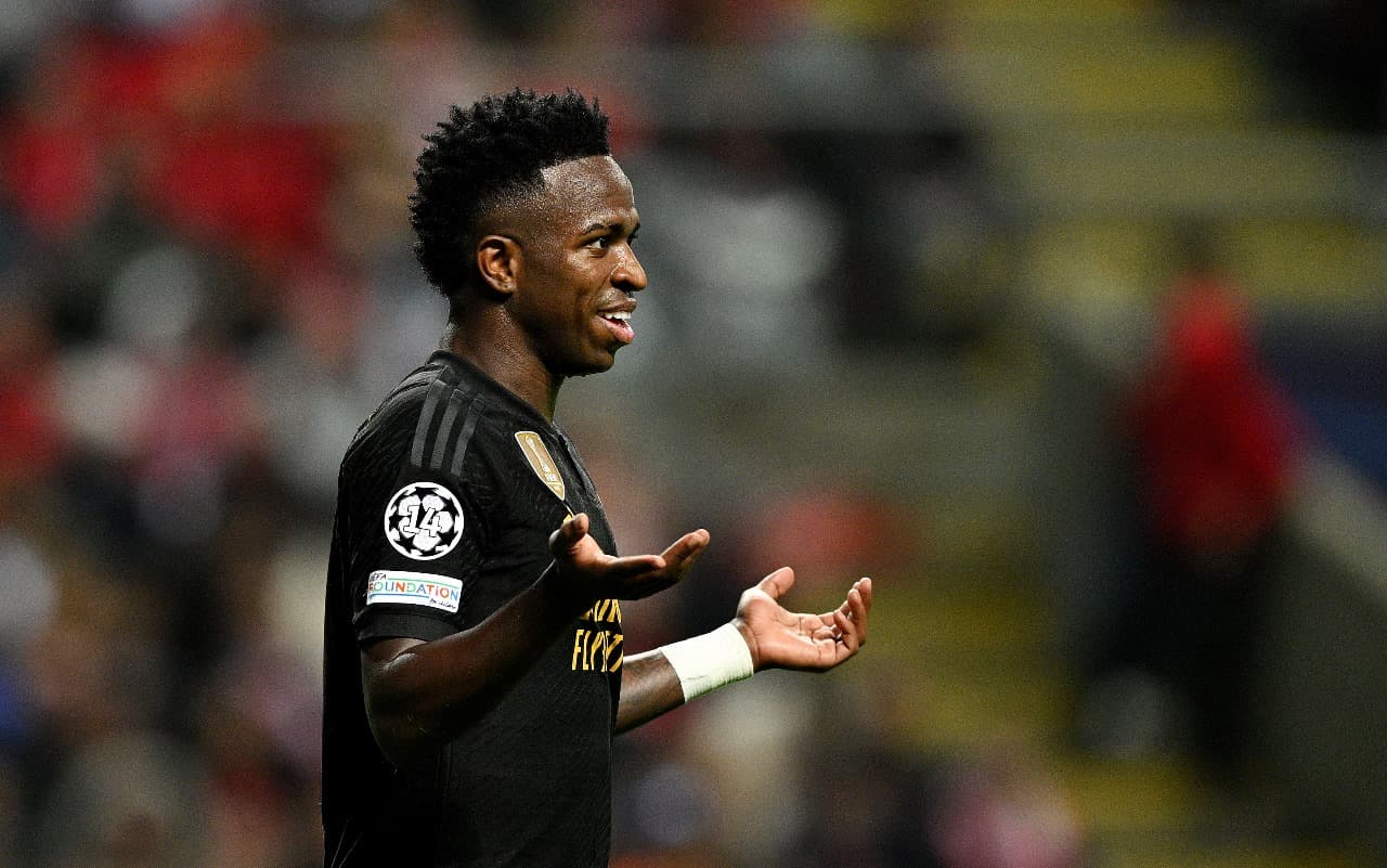 Vinícius Júnior em campo pelo Real Madrid contra o Braga