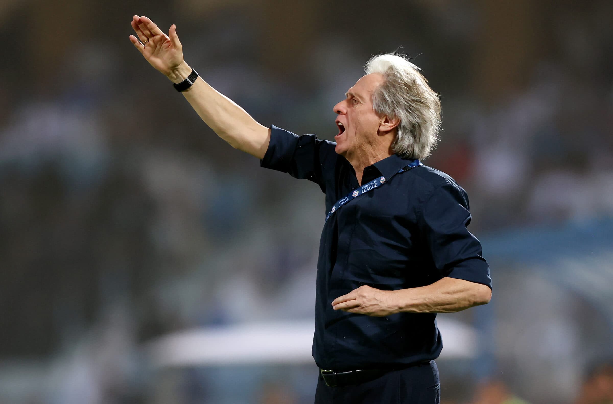 Jorge Jesus, ex-técnico do Flamengo e atualmente no Al-Hilal, reage durante a partida entre Al-Hilal e Riad no Prince Faisal Bin Fahad em 15 de setembro de 2023 em Riade, Arábia Saudita