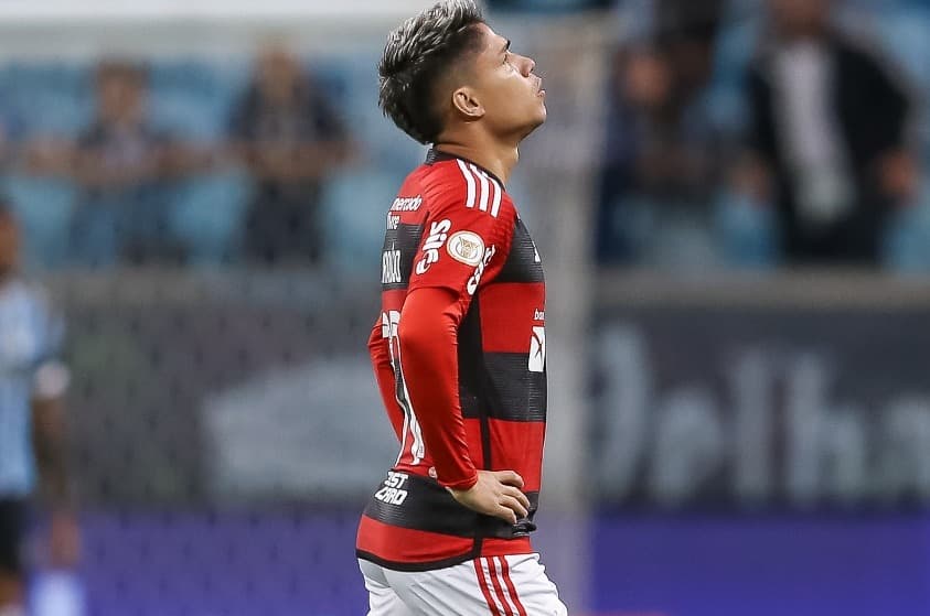 Luiz Araújo lamenta lance em jogo do Flamengo