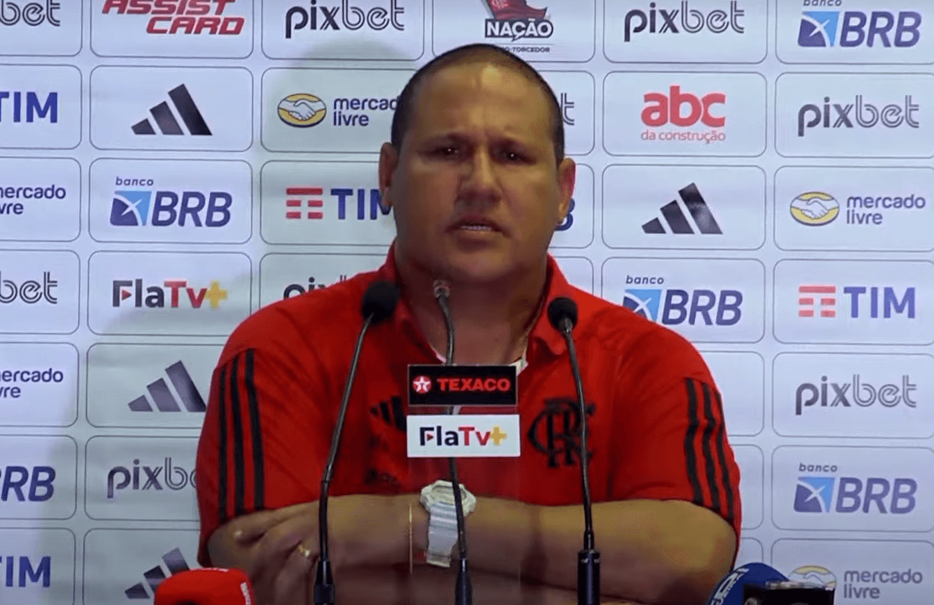 Mário Jorge em entrevista coletiva após Flamengo x Portuguesa, pelo Carioca
