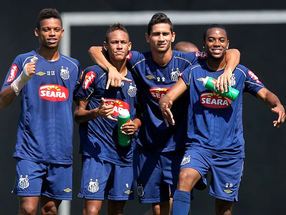 Neymar, André, Ganso e Robinho em treino do Santos, em 2010