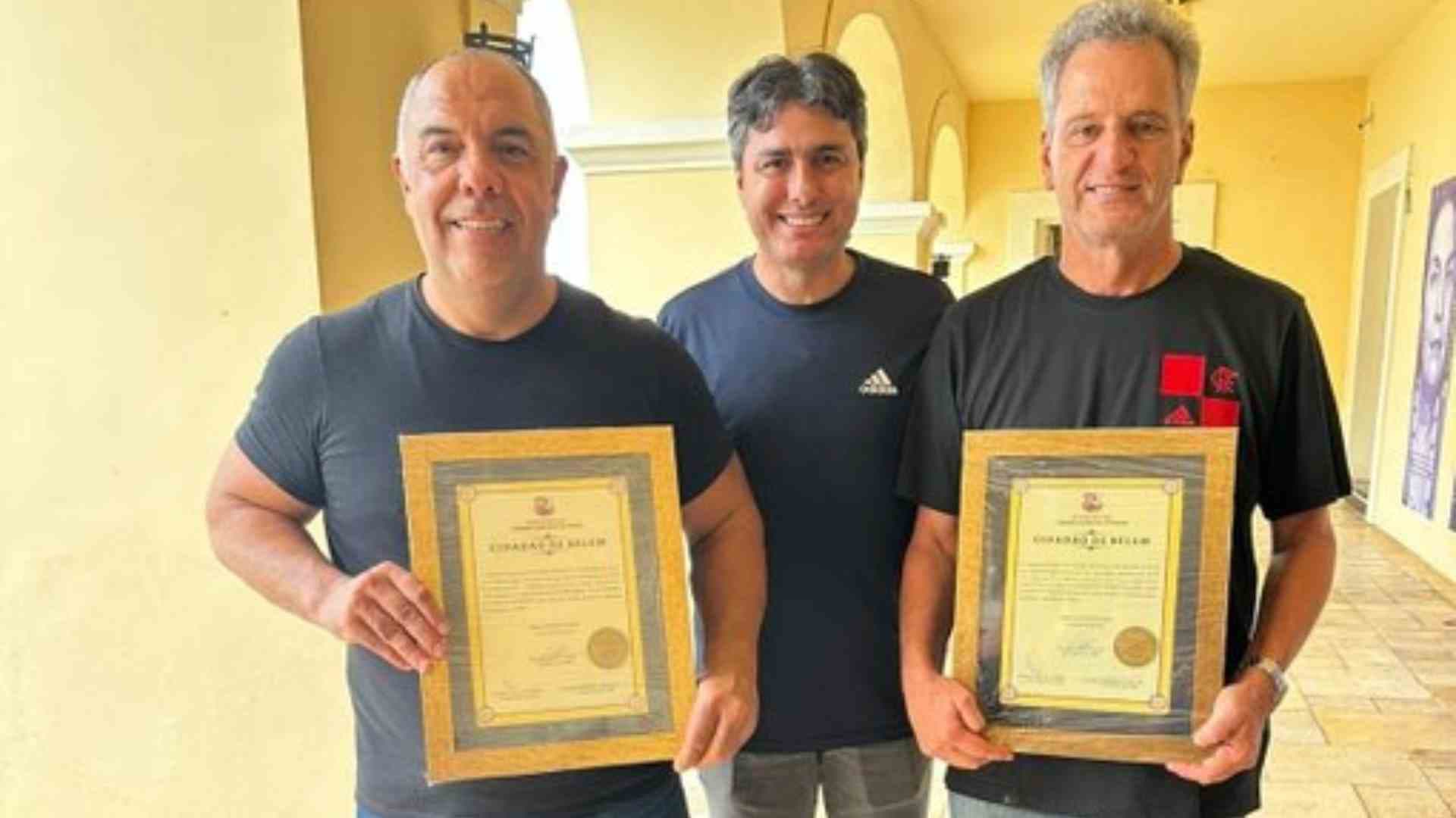 Um dia após imagens mostrarem que Marcos Braz mentiu sobre agressão a torcedor, vice do Flamengo recebe homenagem na capital do Pará