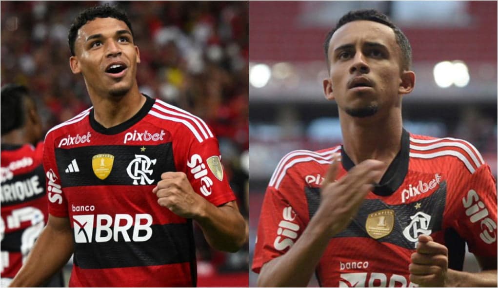 Victor Hugo e Matheus Gonçalves com camisa do Flamengo; Tite falou sobre disputa dos atletas por vaga no elenco