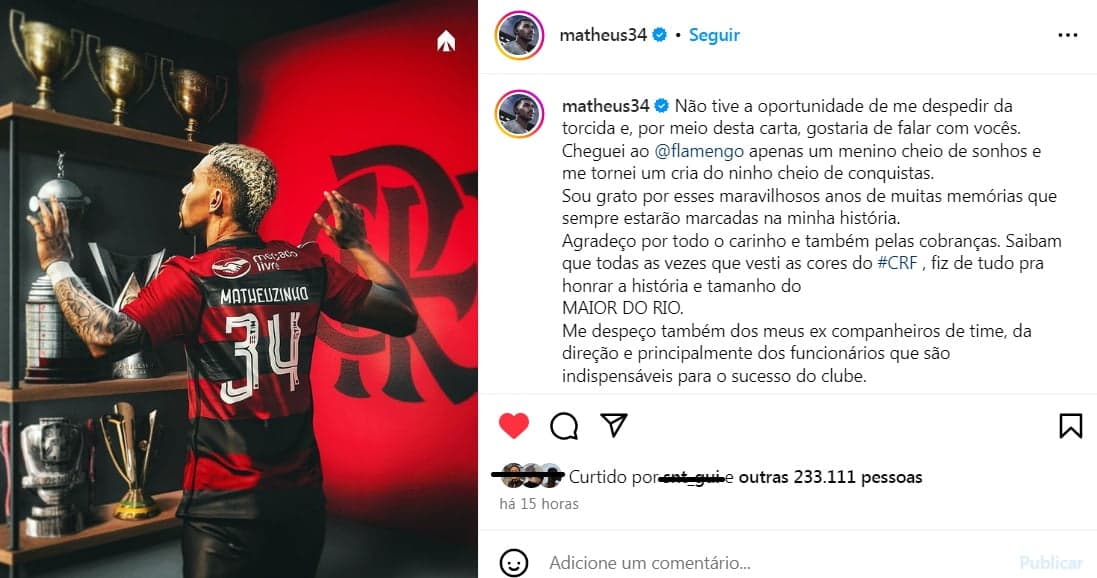 matheuzinho posta carta ao flamengo