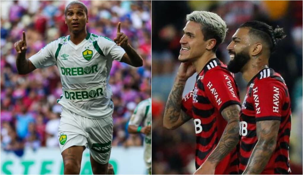 Atacante do Cuiabá, Deyverson, à esquerda, surpreendeu ao escolher Gabigol e Pedro, do Flamengo, em ranking