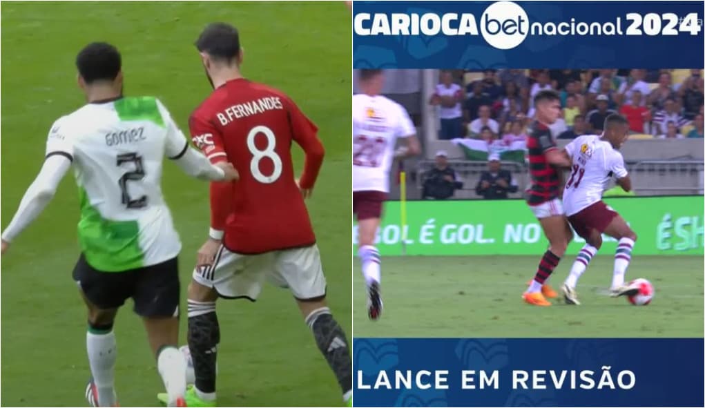 Joe Gomez dá o bote e rouba bola de Bruno Fernandes; Luiz Araújo rouba bola de Keno, mas lance está em revisão do VAR no Fla x Flu