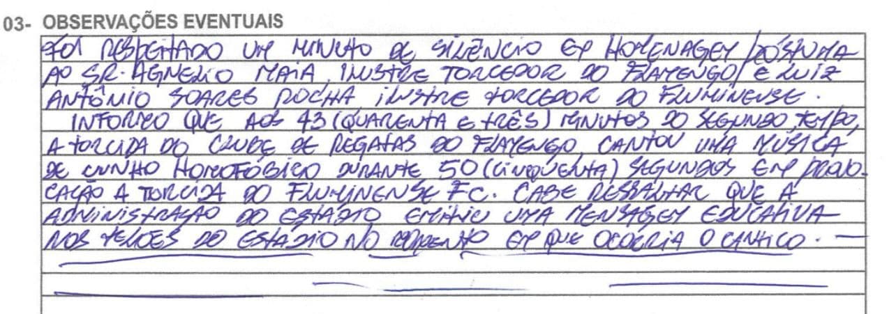 Flamengo pode ser multado por canto homofóbico no Fla x Flu; juiz registrou na súmula que telão exibiu mensagem contra música