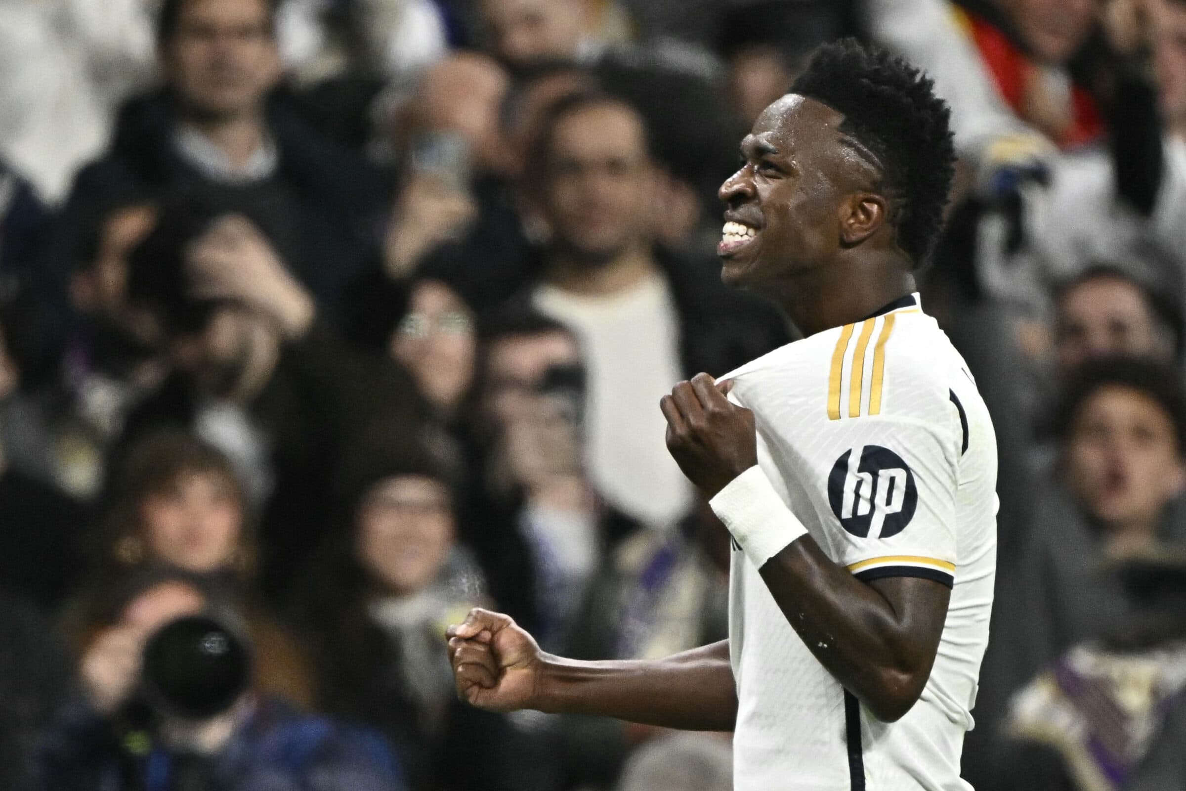 Vinícius Júnior comemora gol contra RB Leipzig, pela Champions League