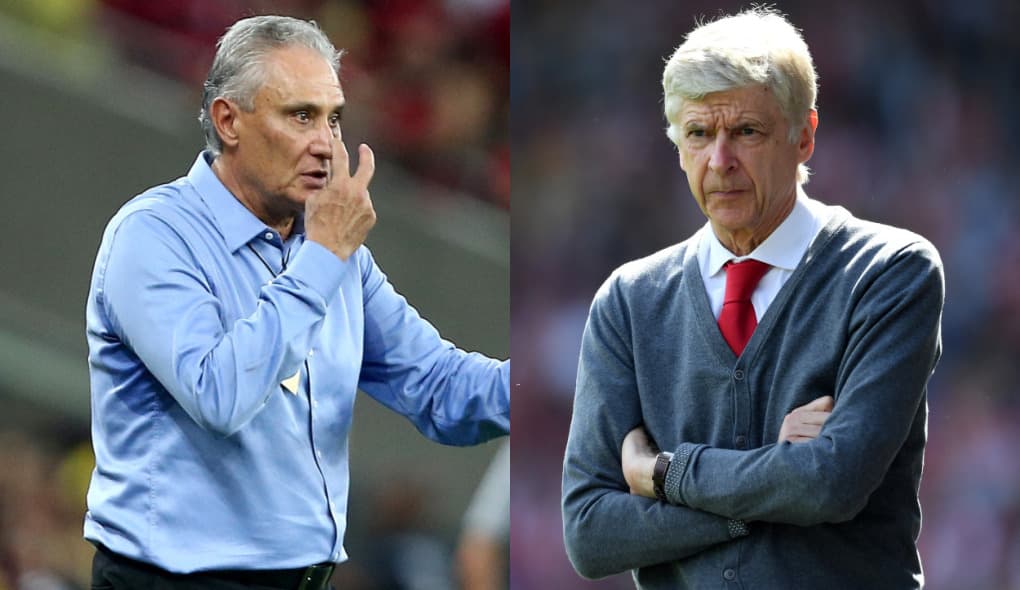 Tite, à esquerda, e Arsène Wenger, à direita. Treinador do Flamengo falou sobre metodologia do técnico francês que utiliza com jogadores do Mengão