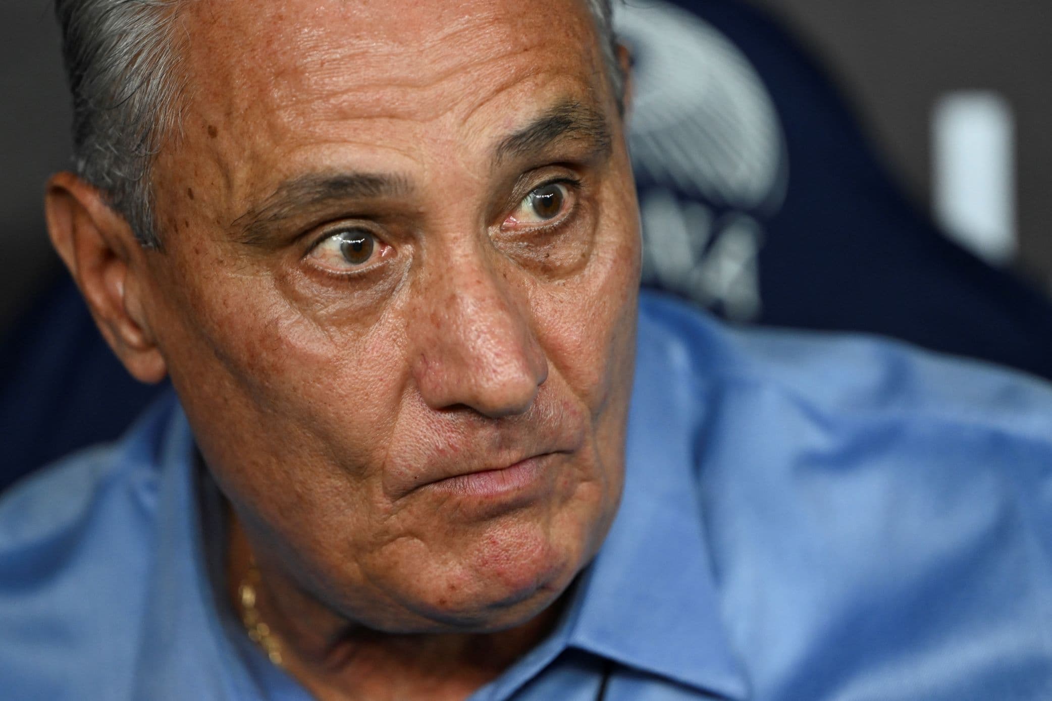 Tite com cara assustada no banco do Flamengo