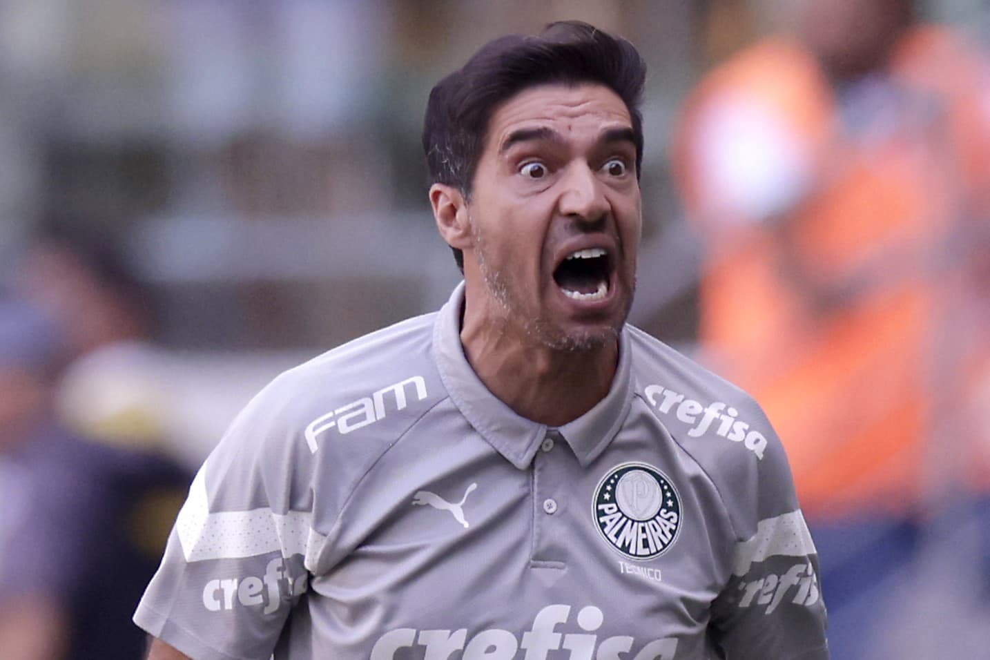 Abel ferreira irritado em jogo do Campeonato Brasileiro