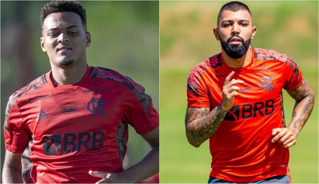 Rodrigo Muniz e Gabigol em treinamentos do Flamengo; Garoto do Ninho comentou conselhos que recebeu do atacante