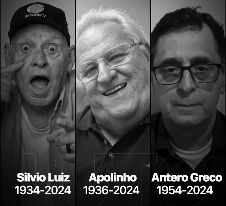 Tela dividida com as fotos de Silvio Luiz, washington rodrigues e antero greco