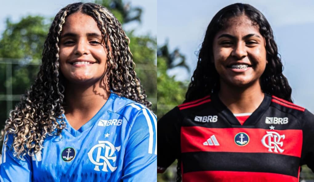 Kauane Lima e Camila Seguins com a camisa do Flamengo; atletas reforçam sub-17 do flamengo feminino