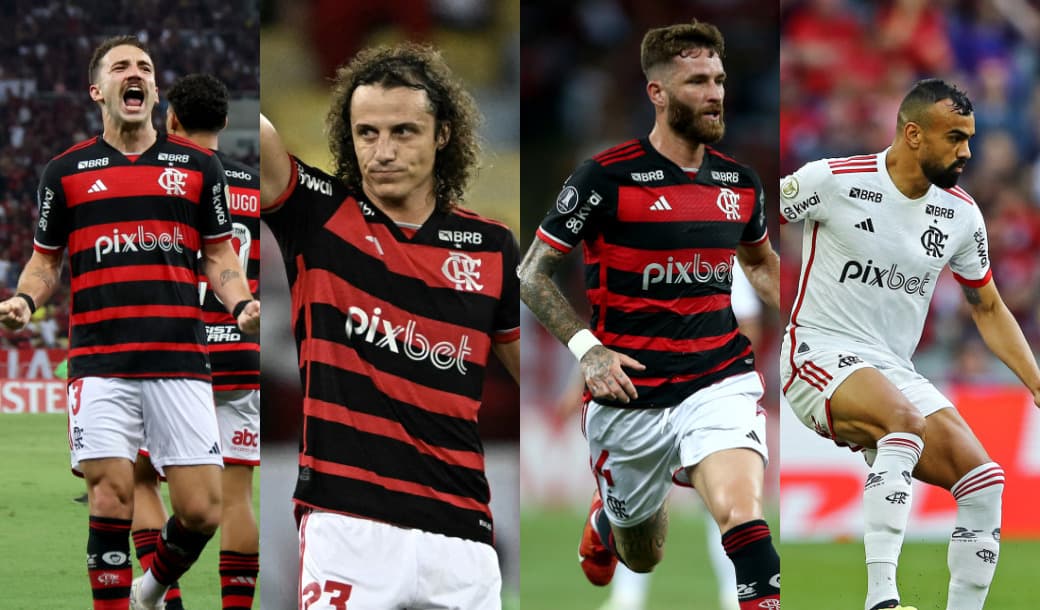 Léo Ortiz, David Luiz, Léo Pereira e Fabrício Bruno em jogos do Flamengo