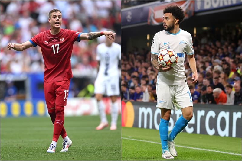 Ivan Ilic (esquerda) durante jogo da Sérvia e Claudinho (direita) em jogo do Zenit