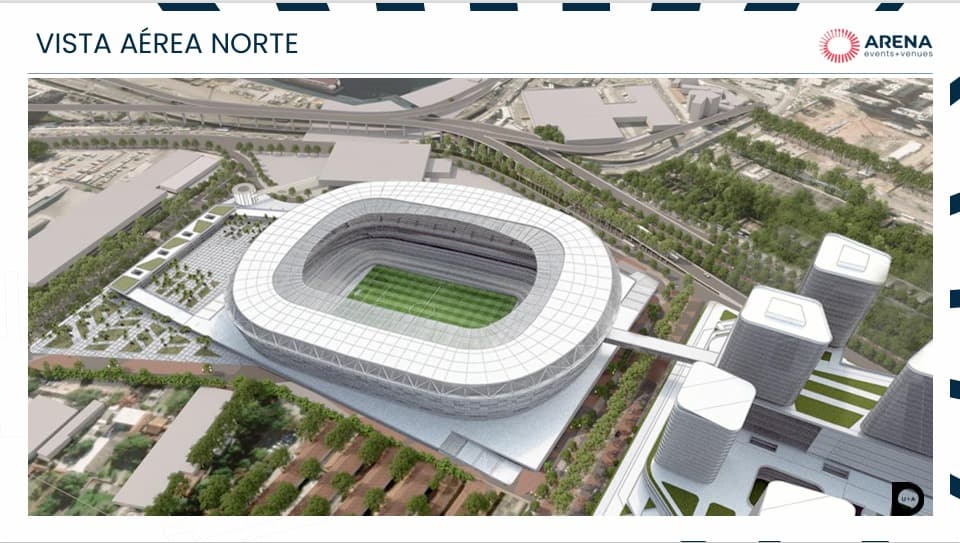 Foto aérea ilustrativa do estádio do Flamengo no gasômetro para o estudo de viabilidade