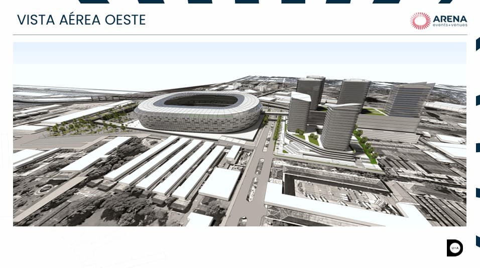 Foto aérea ilustrativa do estádio do Flamengo no gasômetro para o estudo de viabilidade apresentado pelo clube ao prefeito