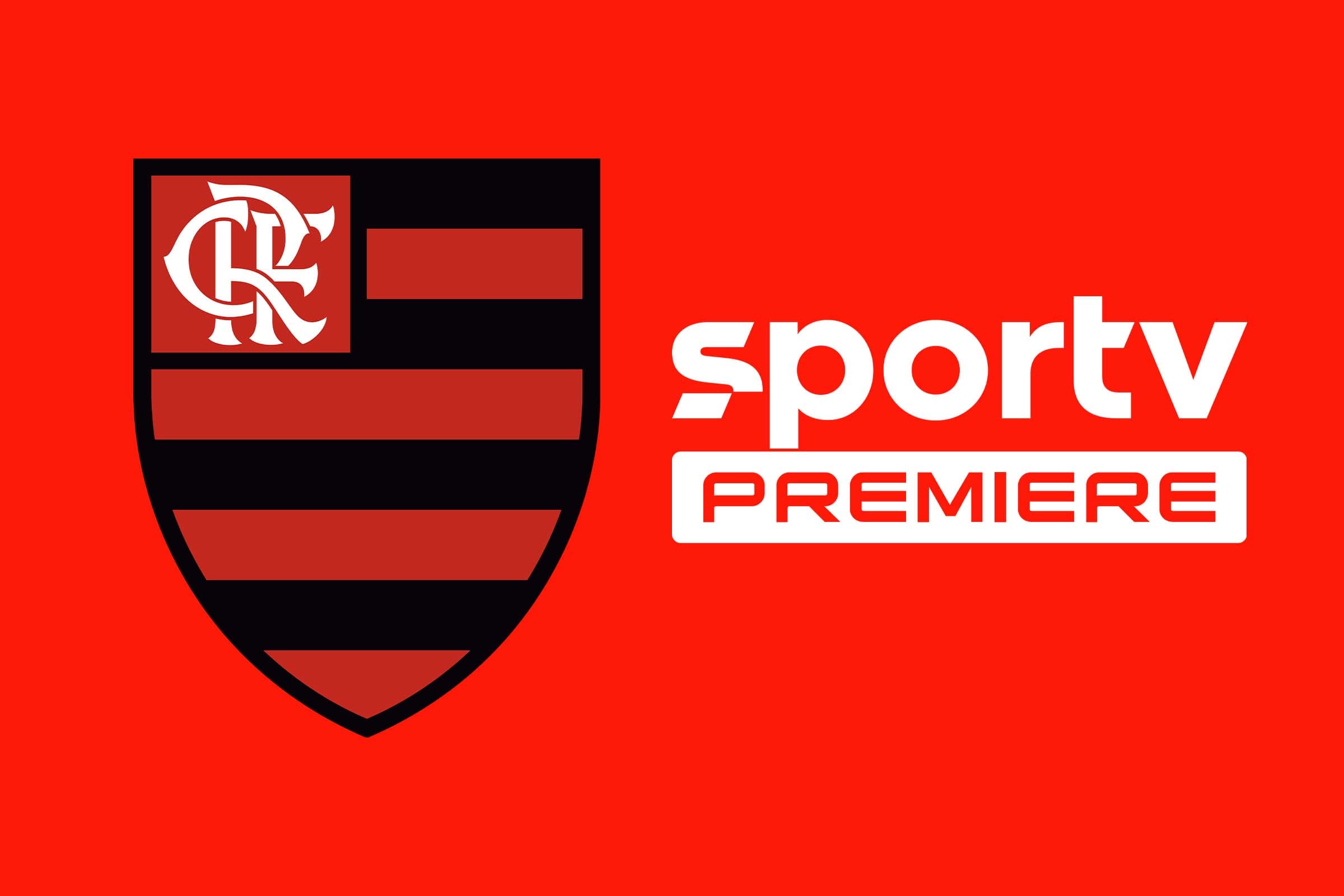 magem padrão com fundo vermelho. Em destaque escudo do Flamengo e logo do SporTV e do Premiere.