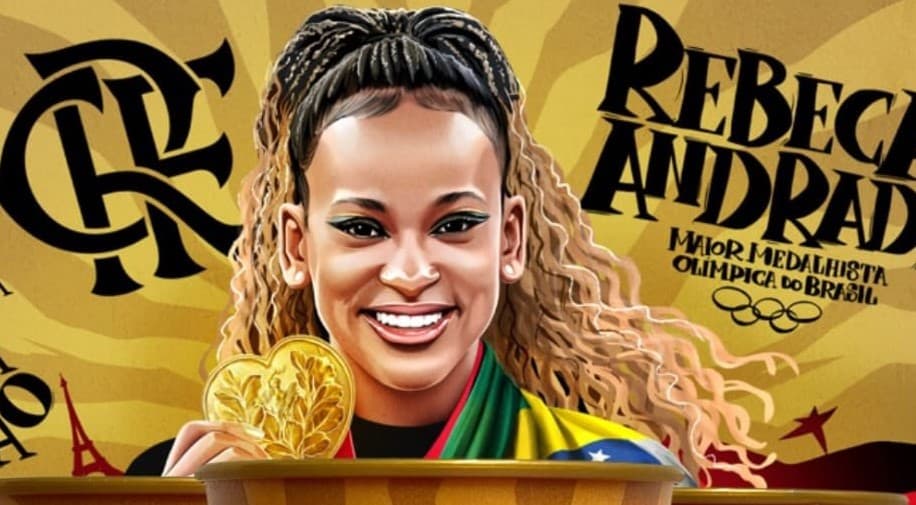 Copo em homenagem a Rebeca Andrade que estará à venda no Maracanã em Flamengo x Palmeiras