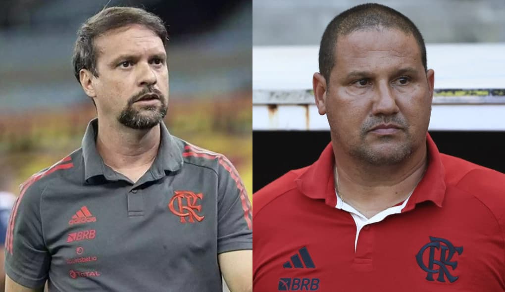 Maurício Souza e Mário Jorge em jogos do Flamengo; ambos foram técnicos interinos, assim como será Filipe Luís