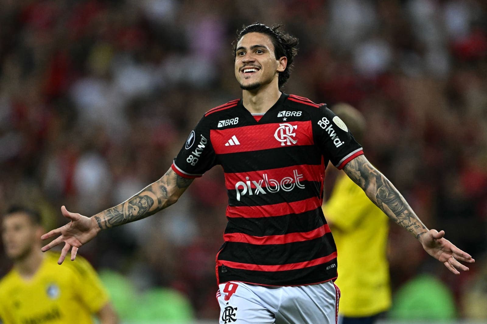 Pedro comemora gol pelo Flamengo na Libertadores