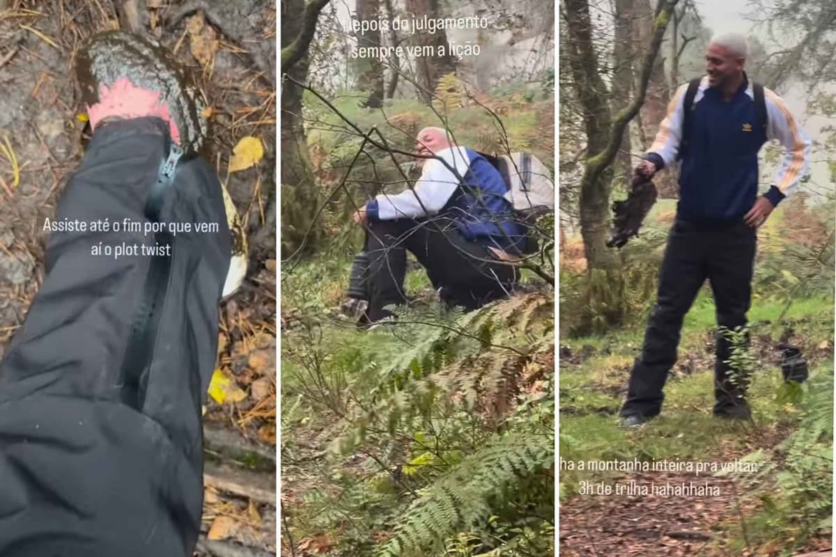 Print com Anitta e Vinicius Souza, cria do Flamengo, passando perrengue durante trilha