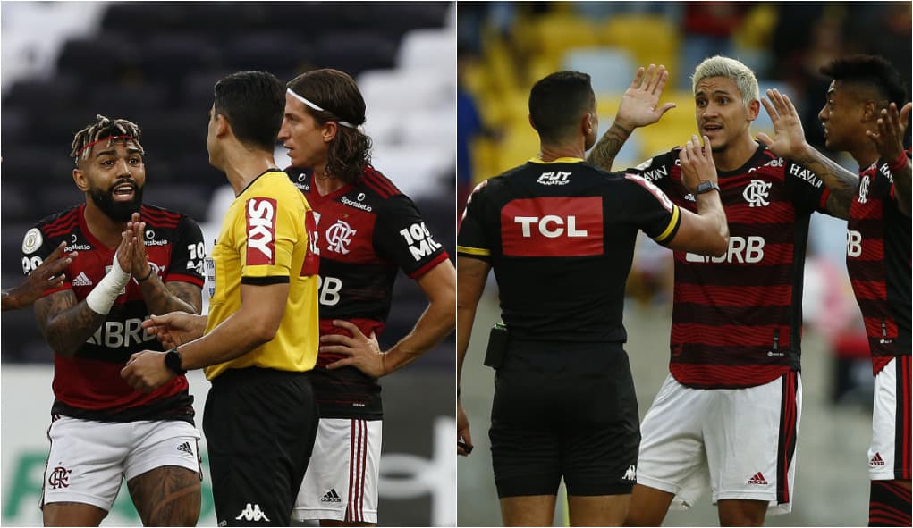 Jogadores do Flamengo reclamam com árbitros afastados pela CBF