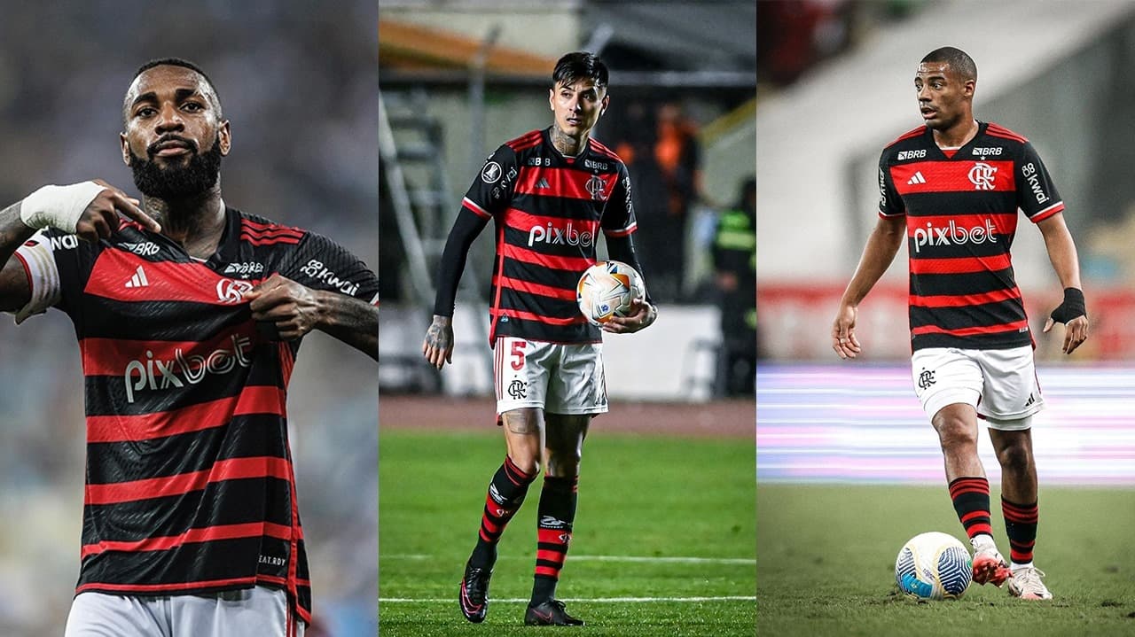 Gerson, Pulgar e De La Cruz em ação pelo Flamengo