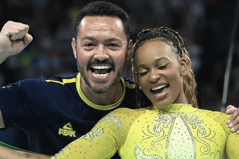 Rebeca Andrade, ginasta do Flamengo, e Francisco Porath