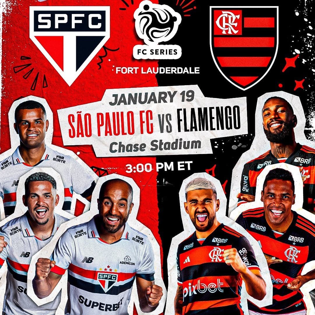 Pôster de Flamengo x São Paulo pré-temporada 2025 EUA