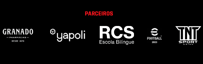 Logos da Granado, Yapoli, RCS Escola Bilíngue, Efootball e TNT Sports Drink, parceiras do Flamengo