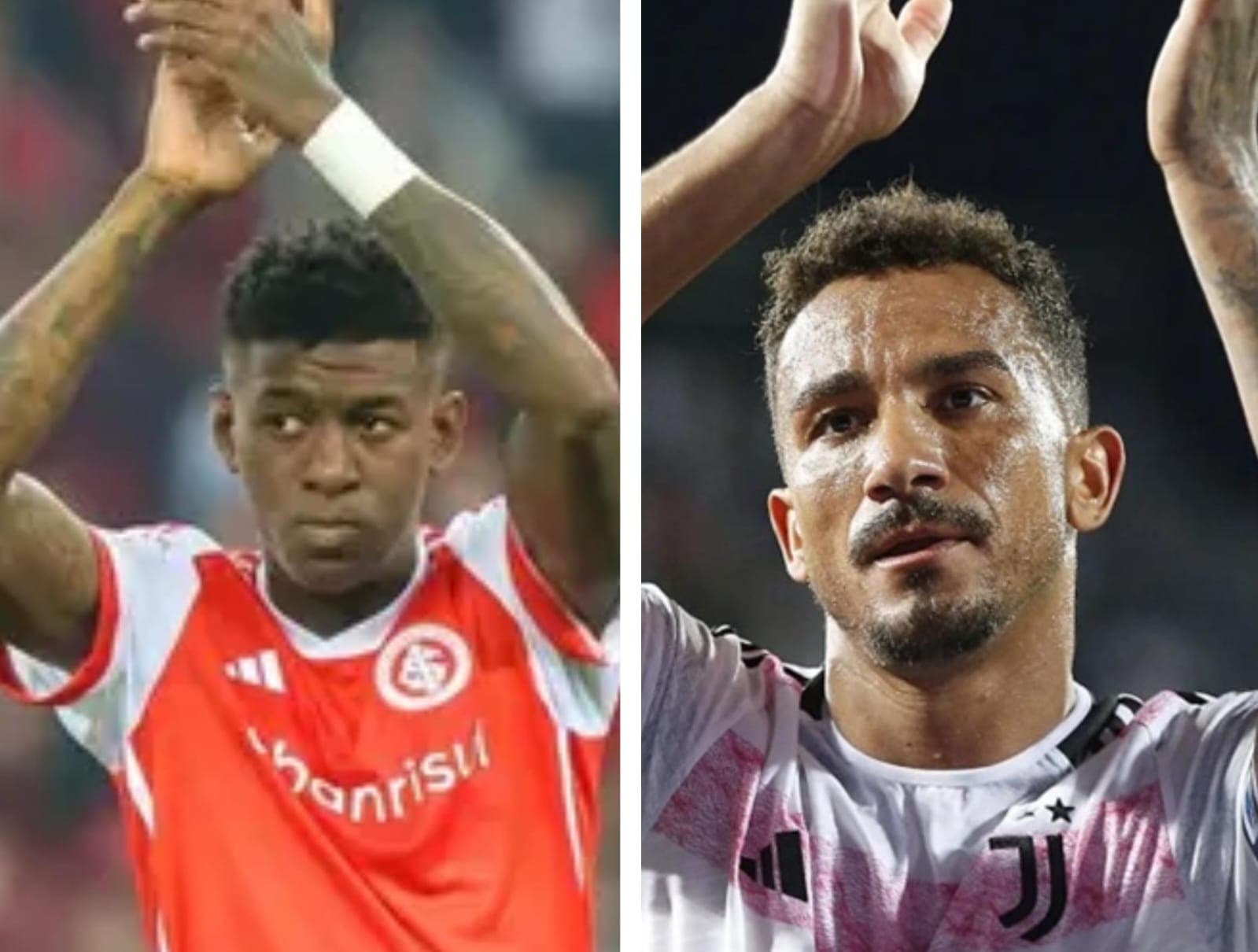 Vitão e Danilo aplaudem saudando torcedores de Internacional e Juventus, respectivamente