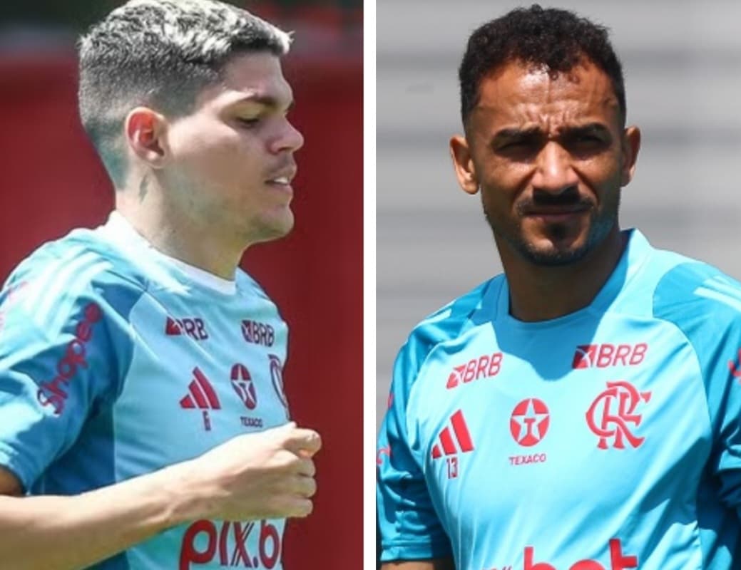 Ayrton Lucas e Danilo em treino do Flamengo