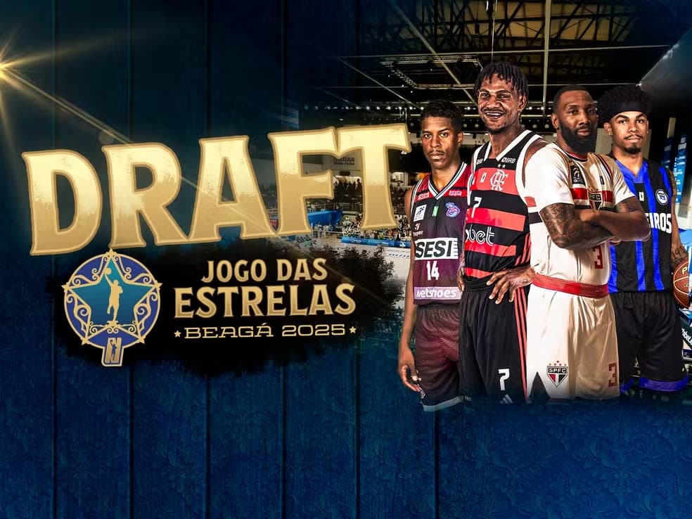 Banner Jogo das Estrelas NBB com Georginho, Jhonatan Luz, Benett e Reynan