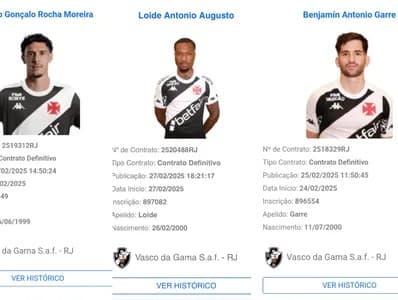 Reforços do Vasco registrados no BID