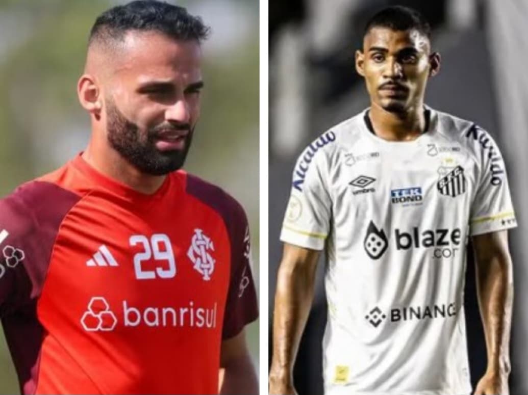Thiago Maia em treino do Inter e Joaquim em campo pelo Santos