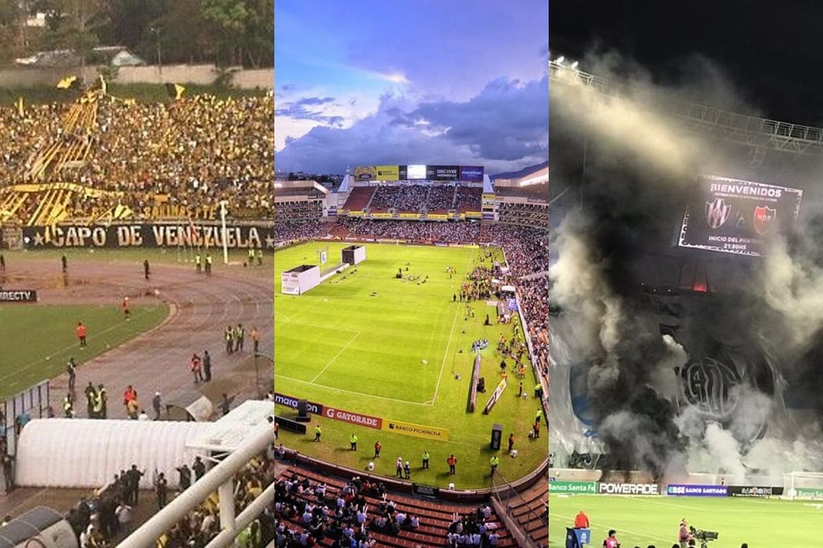 Montagem com o estádio do Deportivo Táchira, LDU e Central Córdoba