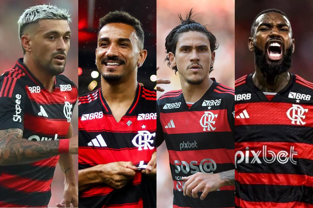 Montagem da esquerda para direita com Arrascaeta, Danilo, Pedro e Gerson