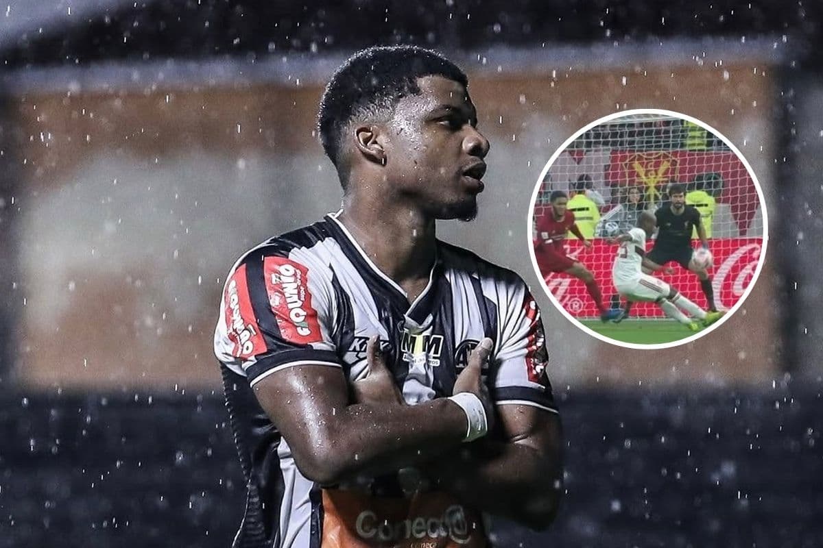 Monatgem com lincoln atualmente no Athletic-MG com uma foto de um lance contra o Liverpool em 2019 pela final do Mundial de Clubes