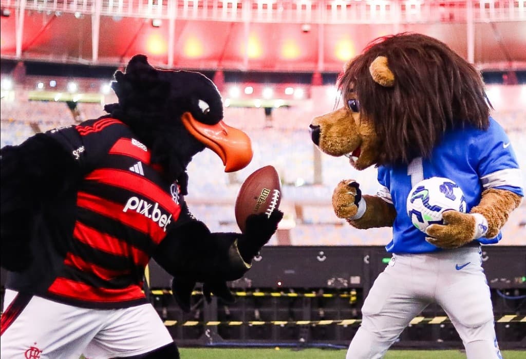 Mascotes de Flamengo e Detroit Lions
