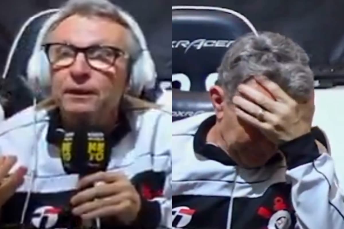 Montagem com o comentarista Neto triste com desempenho do Corinthians contra o Flamengo