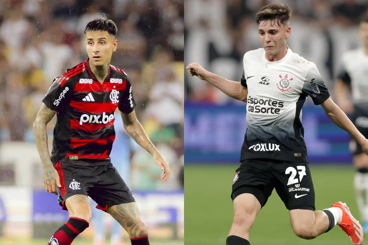 Montagem com Erick Pulgar do Flamengo e Breno Bidon do Corinthians