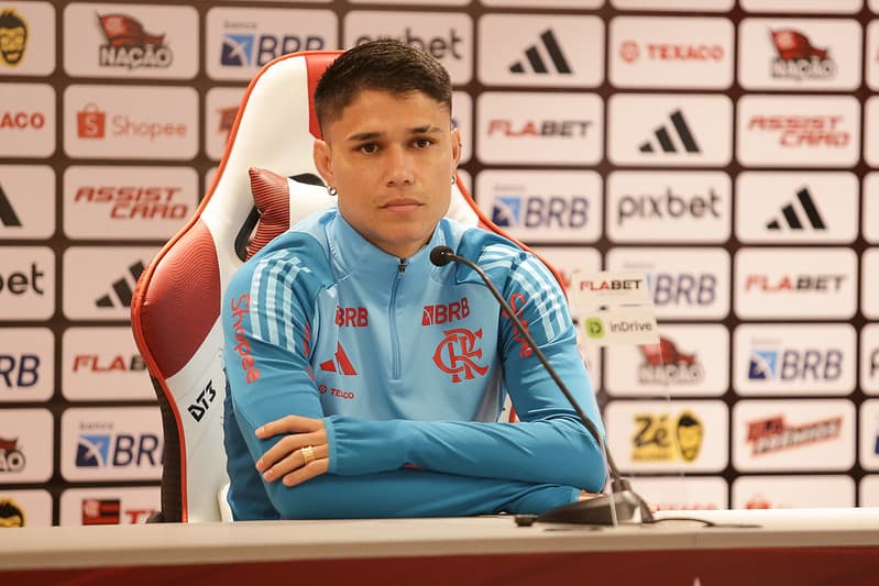 Luiz Araújo em coletiva de imprensa no Ninho do Urubu